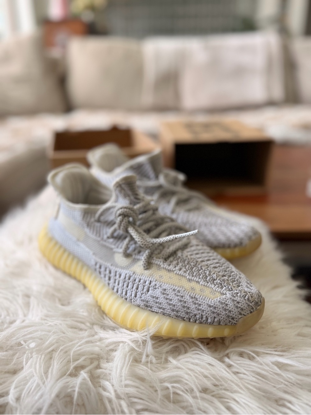 Yeezy Boost 350 white and gray sneakers size woman’s 7.5 / men’s 6